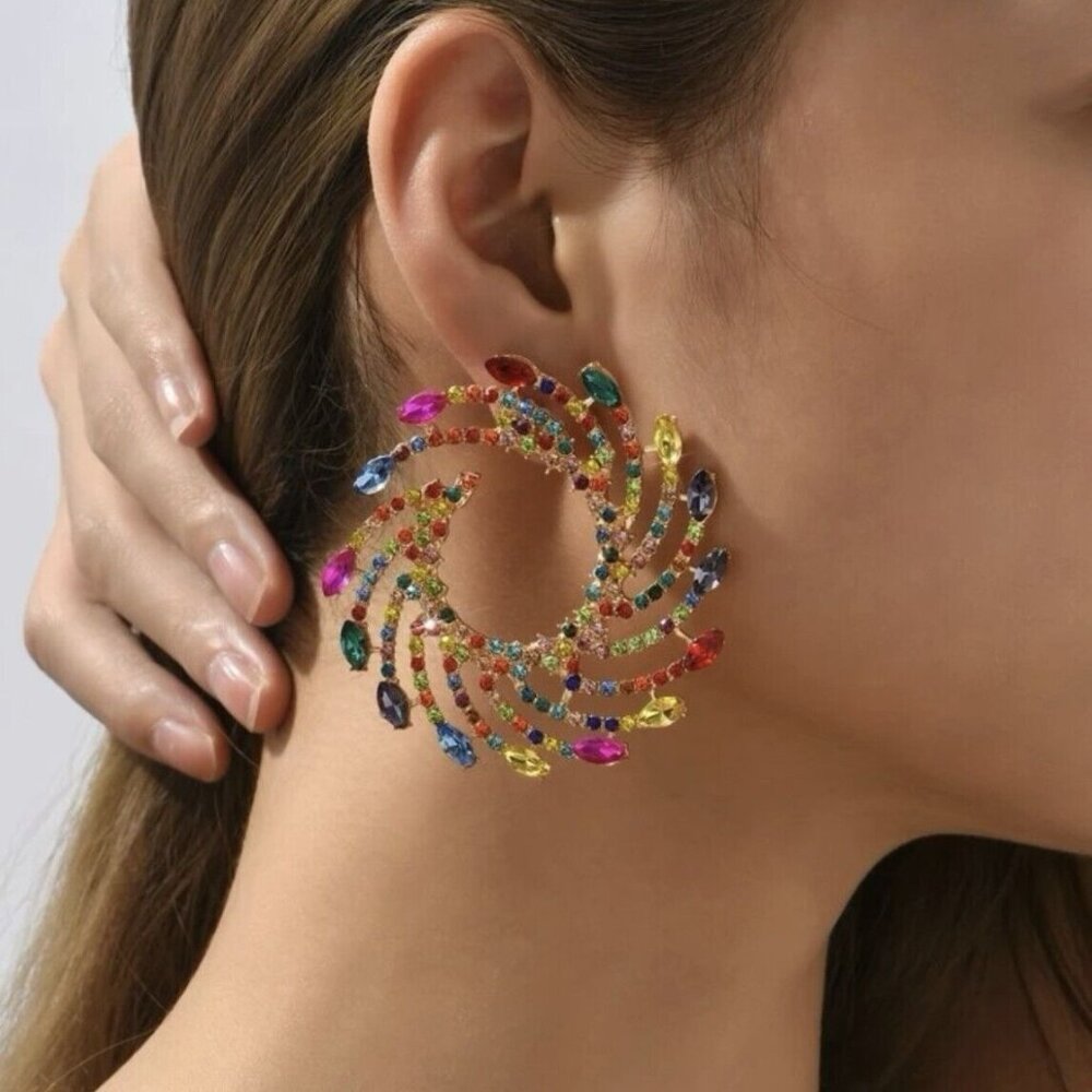 Glamourous MultiColor Rhinestone Stud Earrings For Women